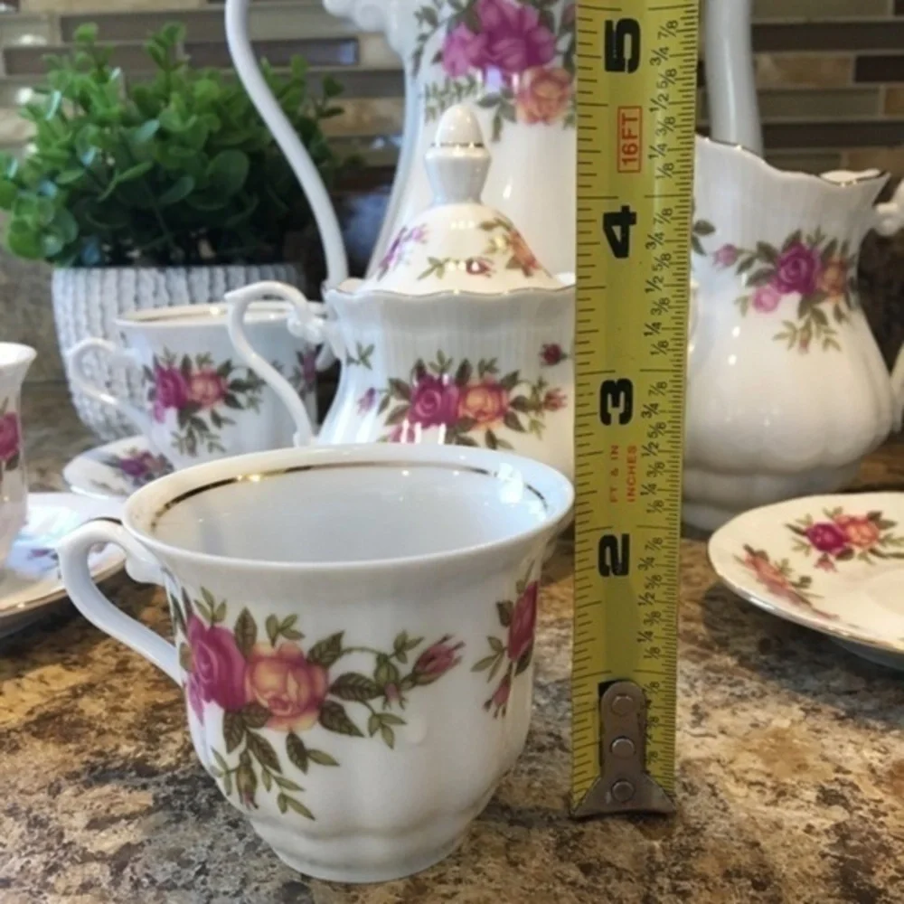 Vintage Crystal Clear 5Cup Teapot Set, Sugar, Creamer, 4 Tea Cups Made in Poland